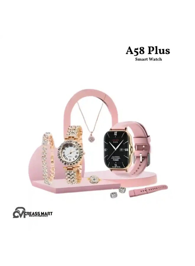 Smartberry 7 in 1 set A58 plus Suit with 2 straps Earrings bracelets necklaces set BT Call 2.02inch women smartwatch - Image 2