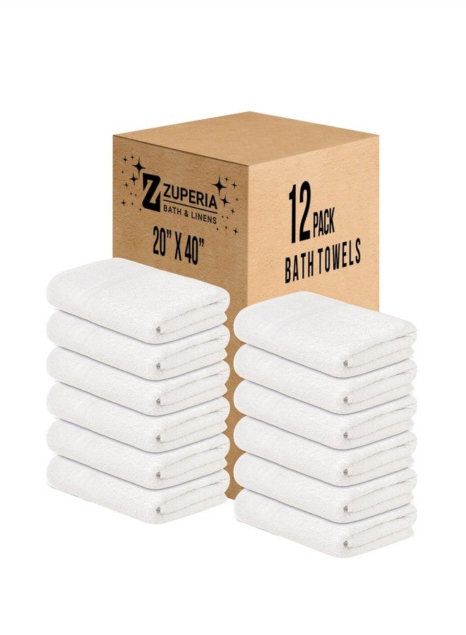 ZUPERIA White Bath Towels Bulk 12 Pack (20 x 40 Inches) - 100% Cotton Economy Light Weight Towels for Commercial Use - Quick Dry, Ultra-Soft, and Absorbent Bulk Towels - Image 1