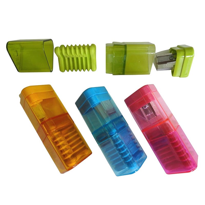 Kum 402.11.21 Correc-Tri M1 Metal Triangular Sharpener and Eraser, Colors Vary - Image 1