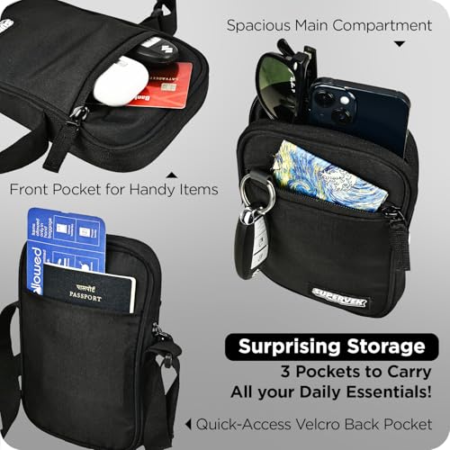 Supervek Sling Bag For Man – Travel Water Resistant Crossbody Mobile Sling Bag For Men And Women with Adjustable Strap, Travel Sling Mini Bag for Passport, Phone, Wallet & Daily Essentials, Black - Image 5