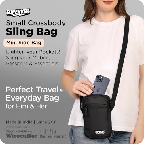Supervek Sling Bag For Man – Travel Water Resistant Crossbody Mobile Sling Bag For Men And Women with Adjustable Strap, Travel Sling Mini Bag for Passport, Phone, Wallet & Daily Essentials, Black - Image 2