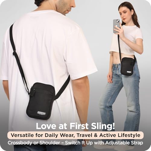 Supervek Sling Bag For Man – Travel Water Resistant Crossbody Mobile Sling Bag For Men And Women with Adjustable Strap, Travel Sling Mini Bag for Passport, Phone, Wallet & Daily Essentials, Black - Image 3