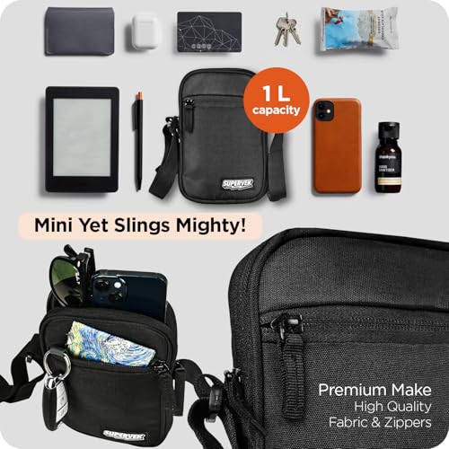 Supervek Sling Bag For Man – Travel Water Resistant Crossbody Mobile Sling Bag For Men And Women with Adjustable Strap, Travel Sling Mini Bag for Passport, Phone, Wallet & Daily Essentials, Black - Image 4