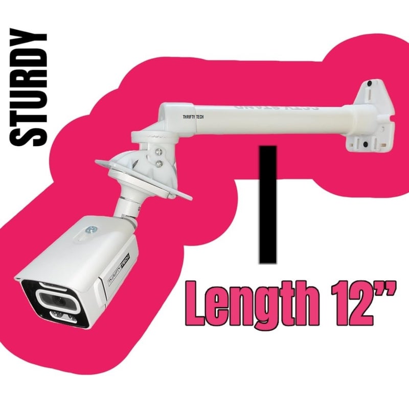 Thrifty Tech 12" Heavy Duty (Hard PVC Pipe) Wall Mounting Bracket/Stand for Bullet Camera, Universal Indoor & Outdoor Usage, CCTV Camera Wall Mounting Bracket Stand for Bullet & Box Camera (12") - Image 3