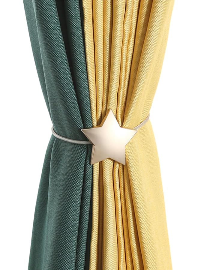 2 Pcs Magnetic Curtain Hangers, Cute Star Shape Curtain Ties, Decorative Curtain Holdbacks Clip for Blackout Curtain, Magnetic Curtain Tiebacks for Home Office Art Decorative Drapes
