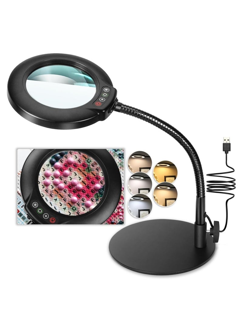 general Magnifying Glass with Light and Stand 5 Color Modes Stepless Dimmable LED Lighted Desk for Craft Hobby Painting Sewing Close Work - Image 1