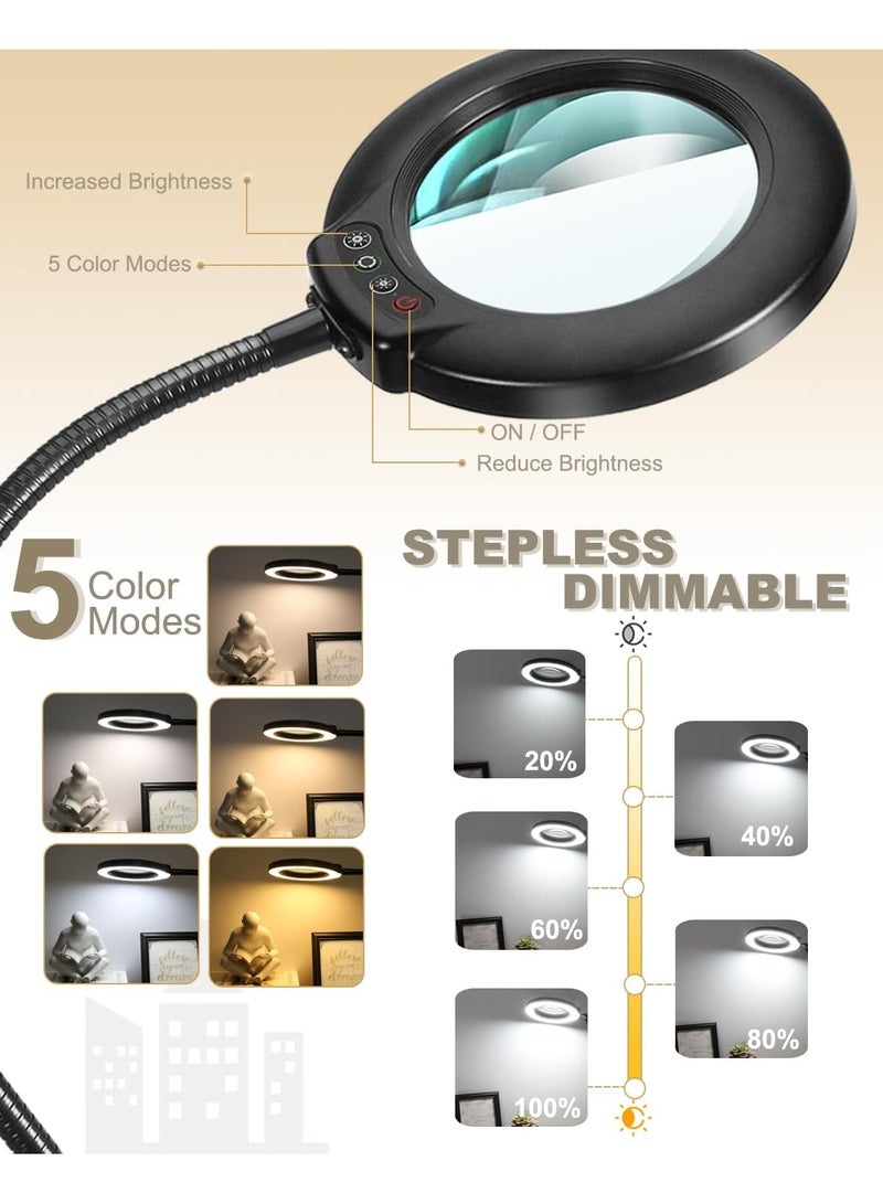 general Magnifying Glass with Light and Stand 5 Color Modes Stepless Dimmable LED Lighted Desk for Craft Hobby Painting Sewing Close Work - Image 3