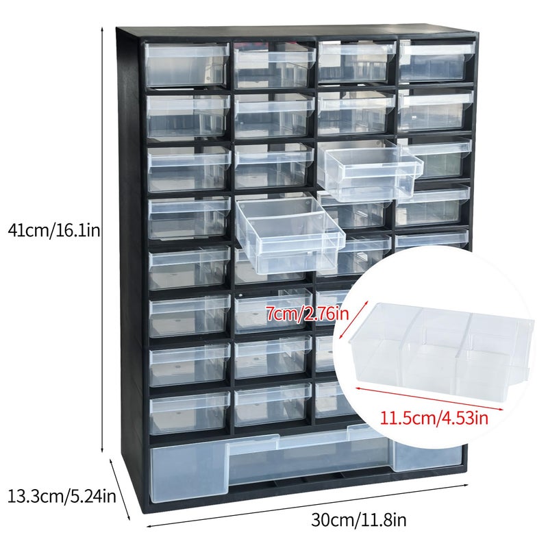 SUGOOE 33 Drawer Plastic Small Parts Organizer, Storage Bin with Drawers for Hardware, Parts, Crafts, Beads, 11.8 x 16.1 x 5.2 Inches (Black) - Image 2