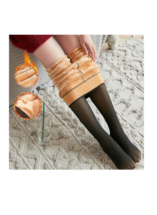 Remy Belle Fleece Lined Tights Women Leggings Thermal Pantyhose Fake Translucent Tights Opaque High Waisted Winter Warm Sheer Tight (220g L/XL, Black)  - Image 3