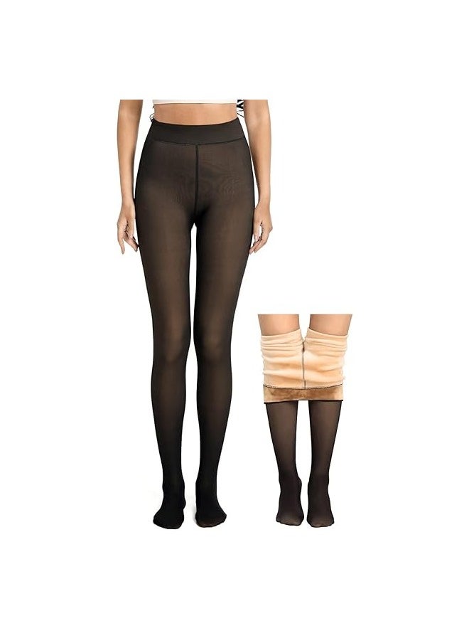 Remy Belle Fleece Lined Tights Women Leggings Thermal Pantyhose Fake Translucent Tights Opaque High Waisted Winter Warm Sheer Tight (220g L/XL, Black)  - Image 1