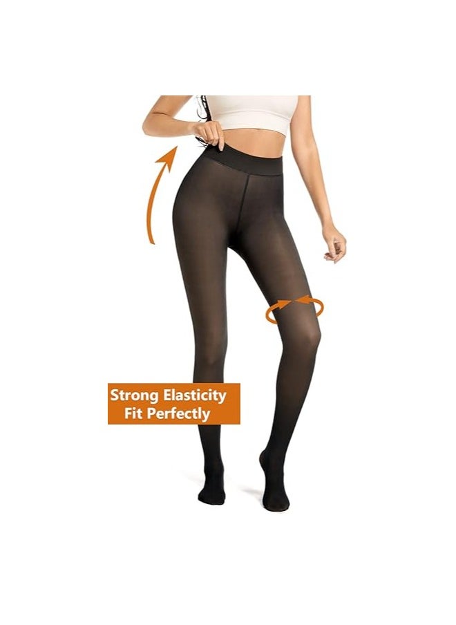 Remy Belle Fleece Lined Tights Women Leggings Thermal Pantyhose Fake Translucent Tights Opaque High Waisted Winter Warm Sheer Tight (220g L/XL, Black)  - Image 4