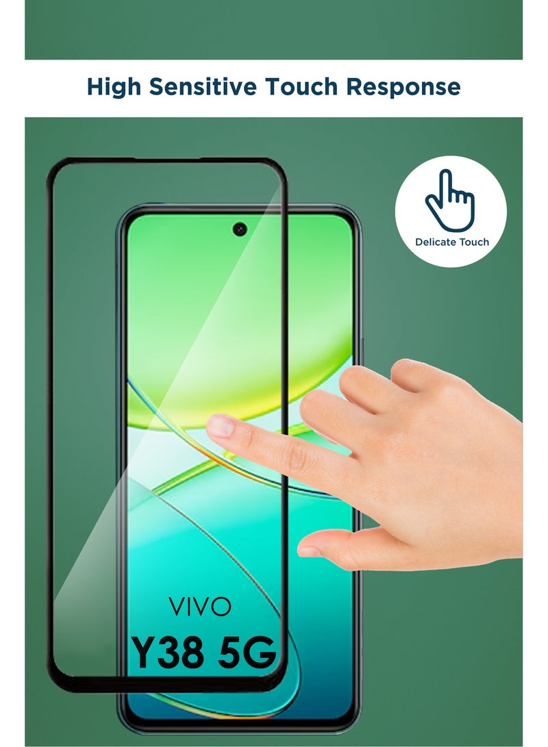For Vivo Y38 5G - Tempered Glass Screen Protector - Advanced Border-Less Full Edge to Edge ,Shatterproof , High Responsiveness , Higher Transparency , Quick to Install ,Anti-scratch and Bubble-free Screen Protector - Black - Image 3