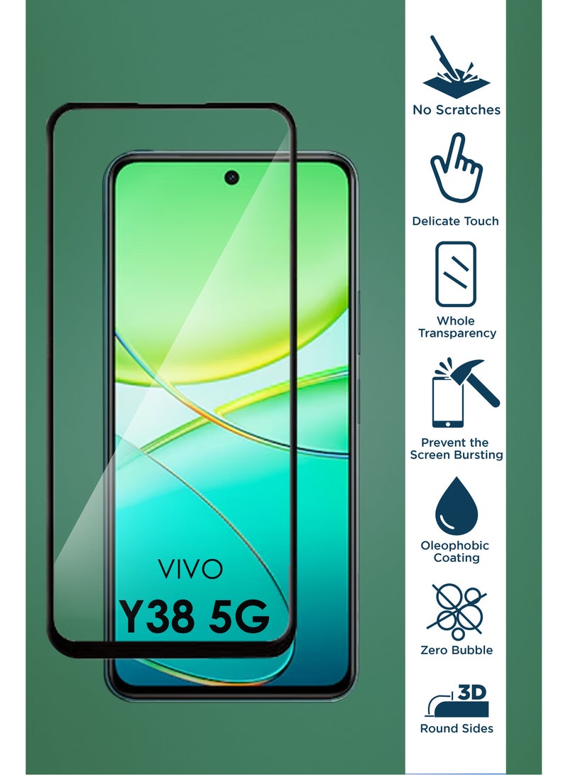 For Vivo Y38 5G - Tempered Glass Screen Protector - Advanced Border-Less Full Edge to Edge ,Shatterproof , High Responsiveness , Higher Transparency , Quick to Install ,Anti-scratch and Bubble-free Screen Protector - Black - Image 2