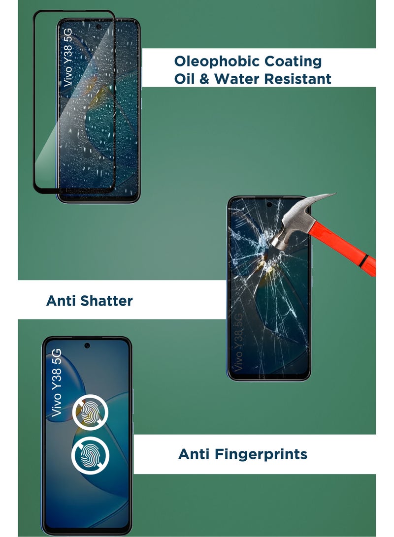 For Vivo Y38 5G - Tempered Glass Screen Protector - Advanced Border-Less Full Edge to Edge ,Shatterproof , High Responsiveness , Higher Transparency , Quick to Install ,Anti-scratch and Bubble-free Screen Protector - Black - Image 4