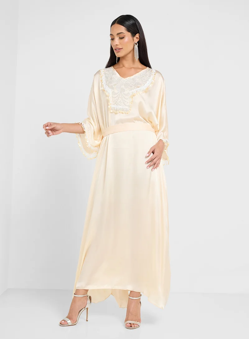 hayas closet Cape Sleeve Embellished Abaya