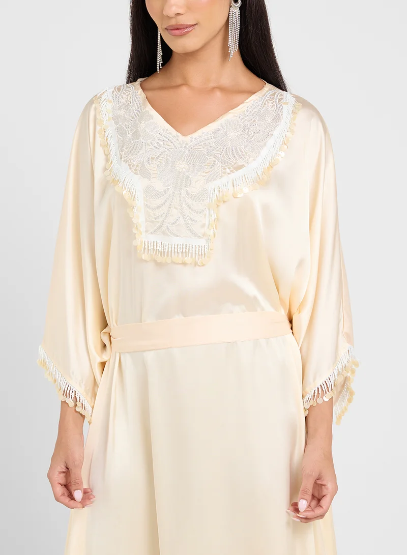 hayas closet Cape Sleeve Embellished Abaya