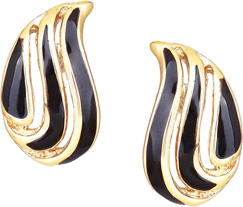 Estele Non-PrecioUS Metal 24Kt Gold Plated Black Enamel Stud Earrings For Women (Rose Gold-Black) (702/702 Er) - Image 1