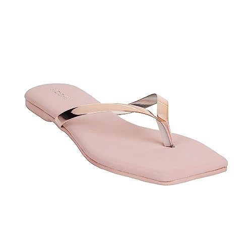 Mochi Women Rose Gold Synthetic Leather Thong Chappal UK/7 EU/40 (32-425) - Image 2