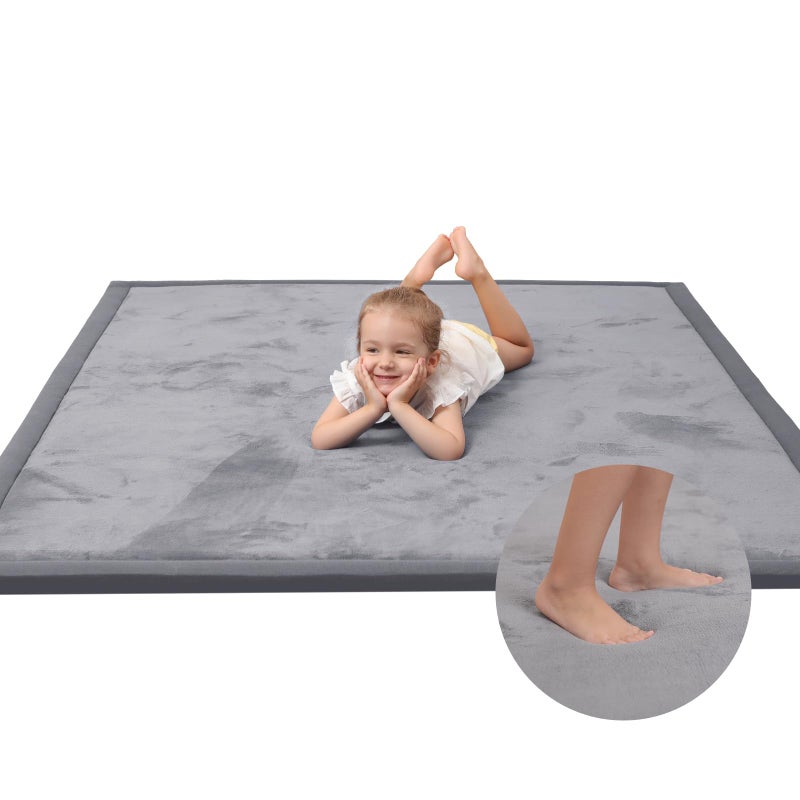 Huloo Sleep Baby Play Mat for Floor13 Thick Memory foam Tummy Time MatSoft Coral Velvet Nursery RugExtra Large Non Slip Crawling Mat for ToddlersInfantskidsYoga MatTatami Mat for Living RoomDark Gray