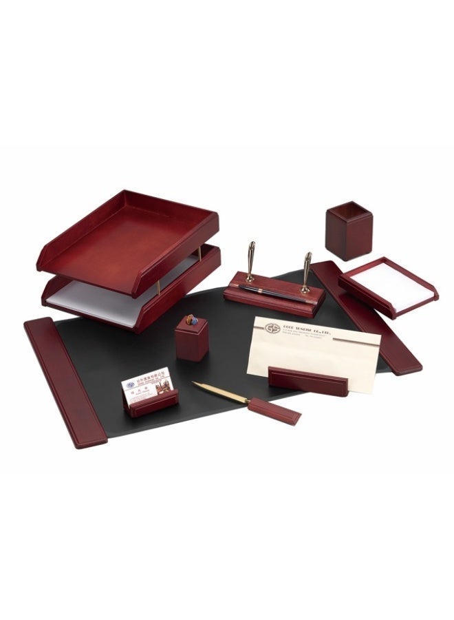SAB 9-Piece Desk Set - Dark Red - Black Base - Image 2