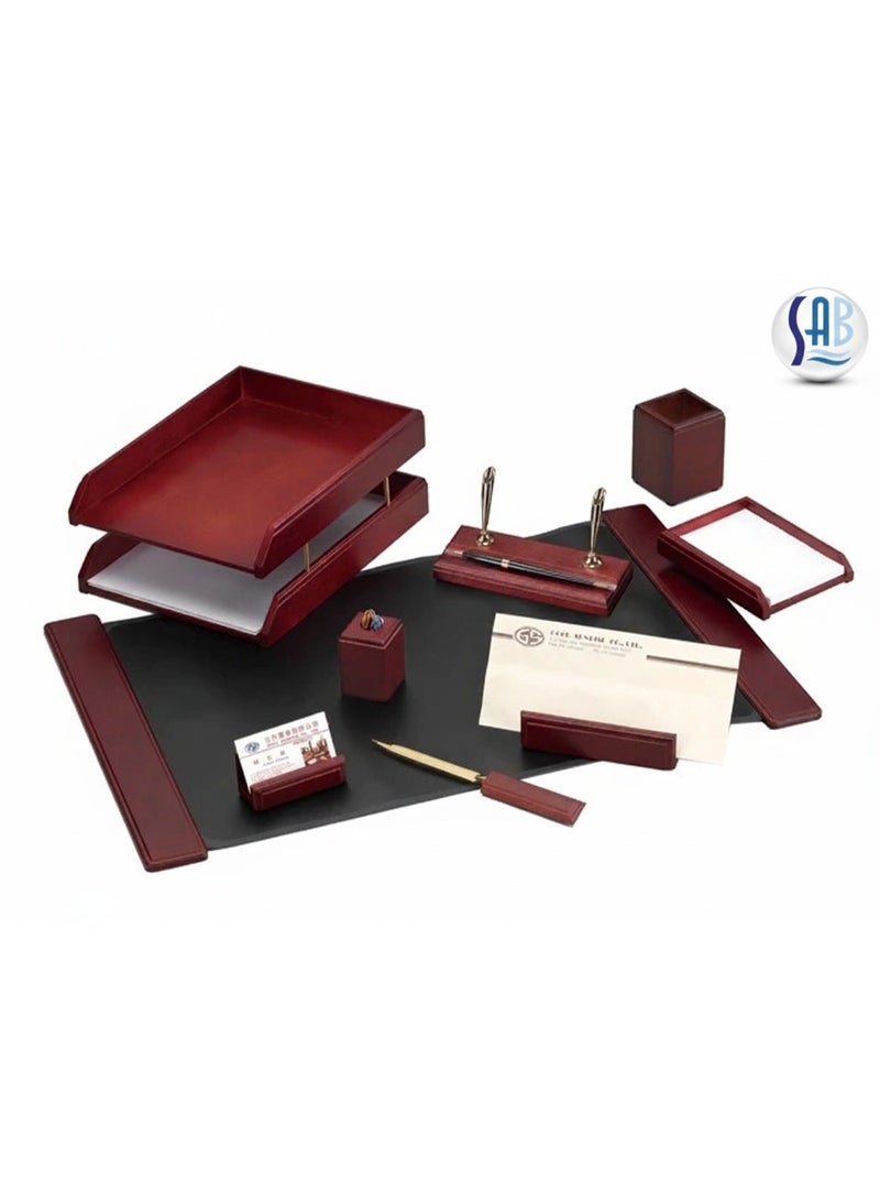 SAB 9-Piece Desk Set - Dark Red - Black Base - Image 1