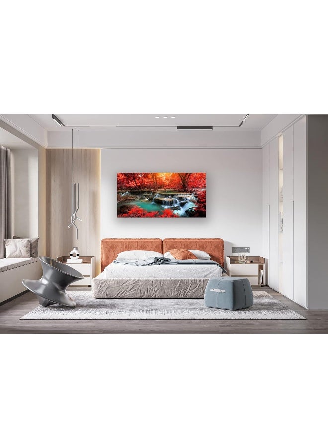 Home Trove Muolunna Bk03950 Wall Art Decor Canvas Print Picture Red Forest Waterfalls  - Image 4