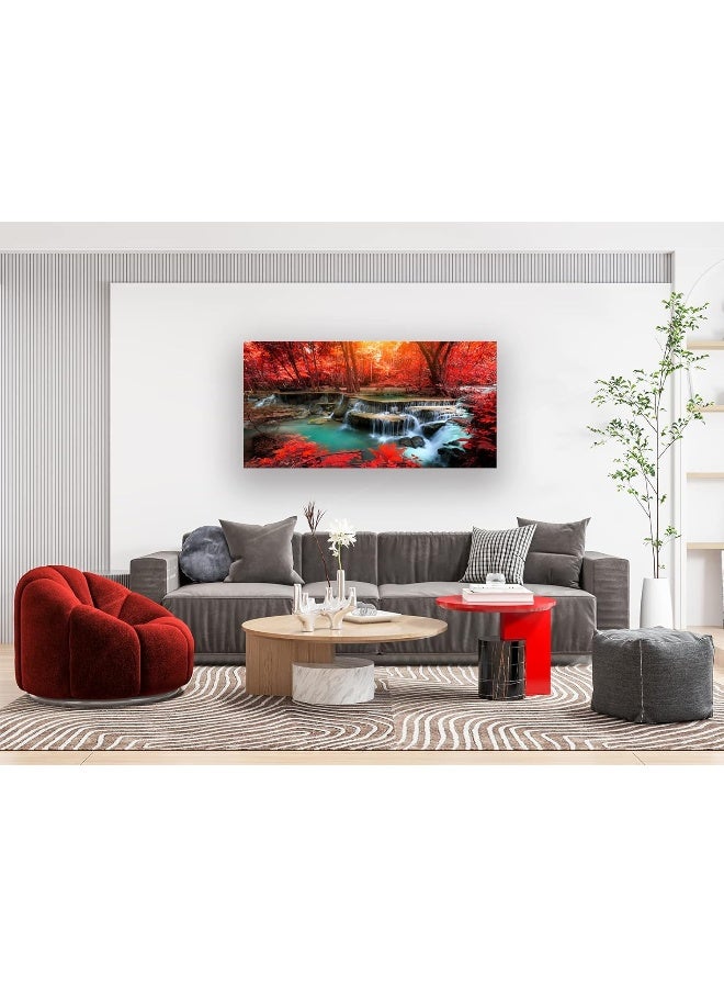 Home Trove Muolunna Bk03950 Wall Art Decor Canvas Print Picture Red Forest Waterfalls  - Image 3