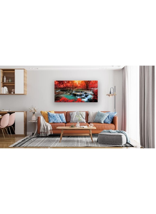 Home Trove Muolunna Bk03950 Wall Art Decor Canvas Print Picture Red Forest Waterfalls  - Image 5