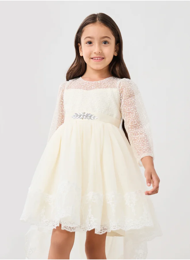 Styli Embellished Lace Detail Fit and Flared Dress