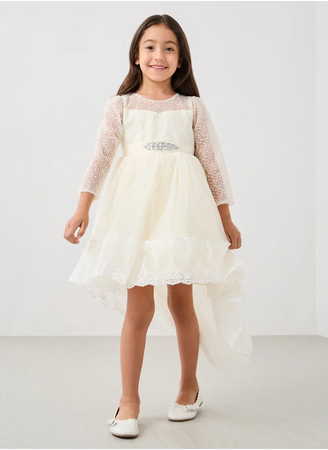 Styli Embellished Lace Detail Fit and Flared Dress