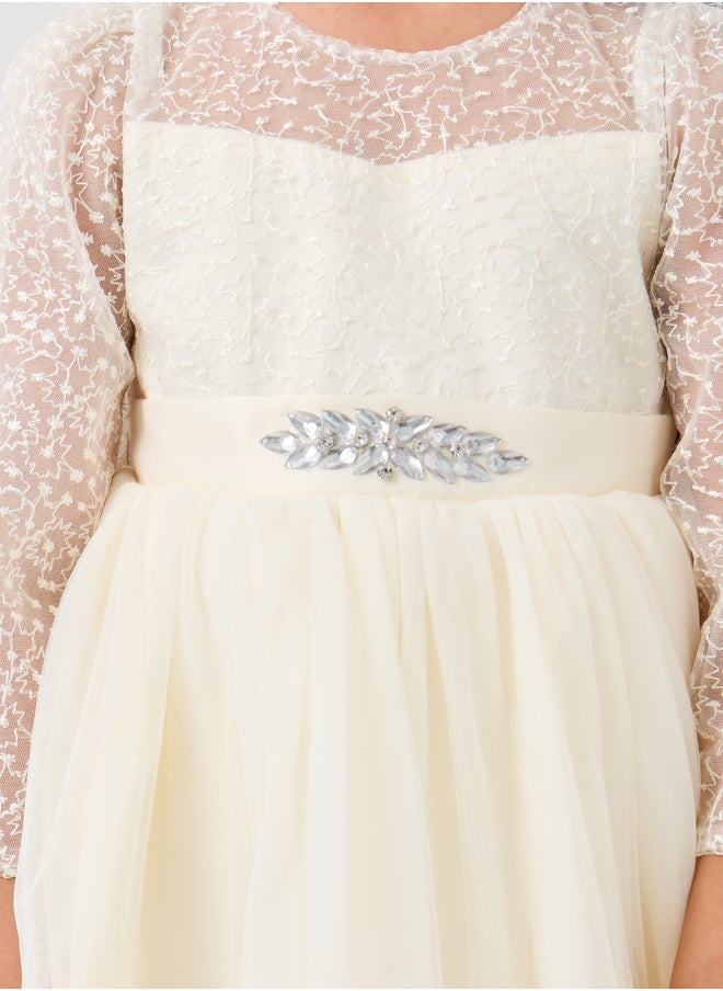Styli Embellished Lace Detail Fit and Flared Dress  - Image 3