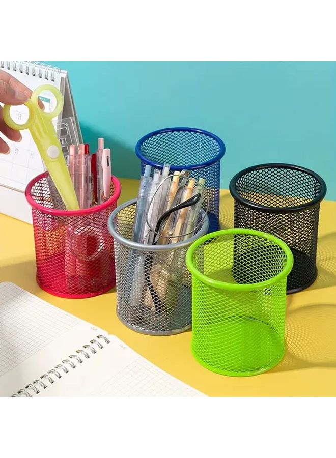 Hot Pink Round Grid Pen Holder Creative Multifunctional Desktop Organizer - Image 1