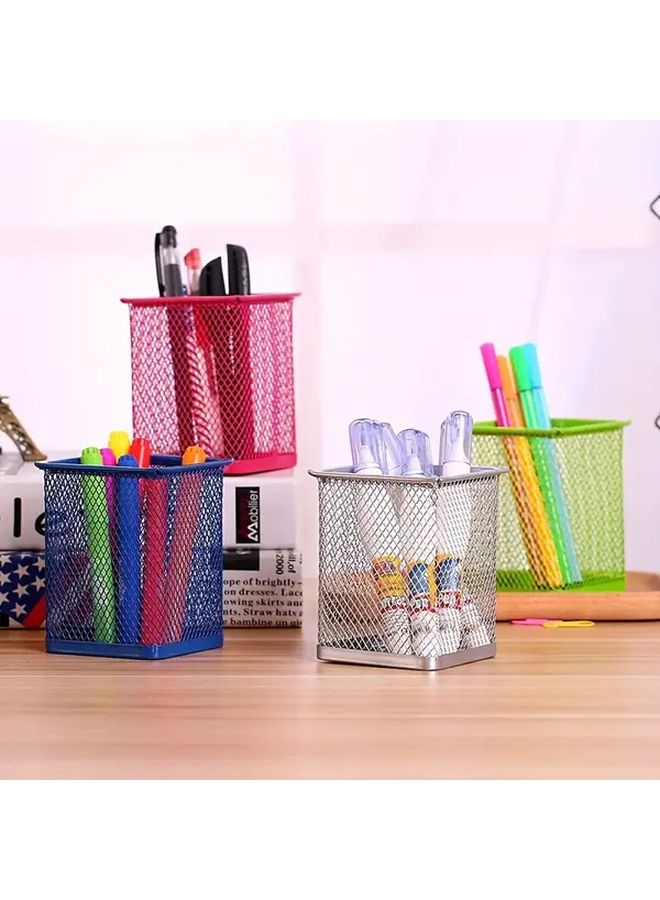 Hot Pink Round Grid Pen Holder Creative Multifunctional Desktop Organizer - Image 4
