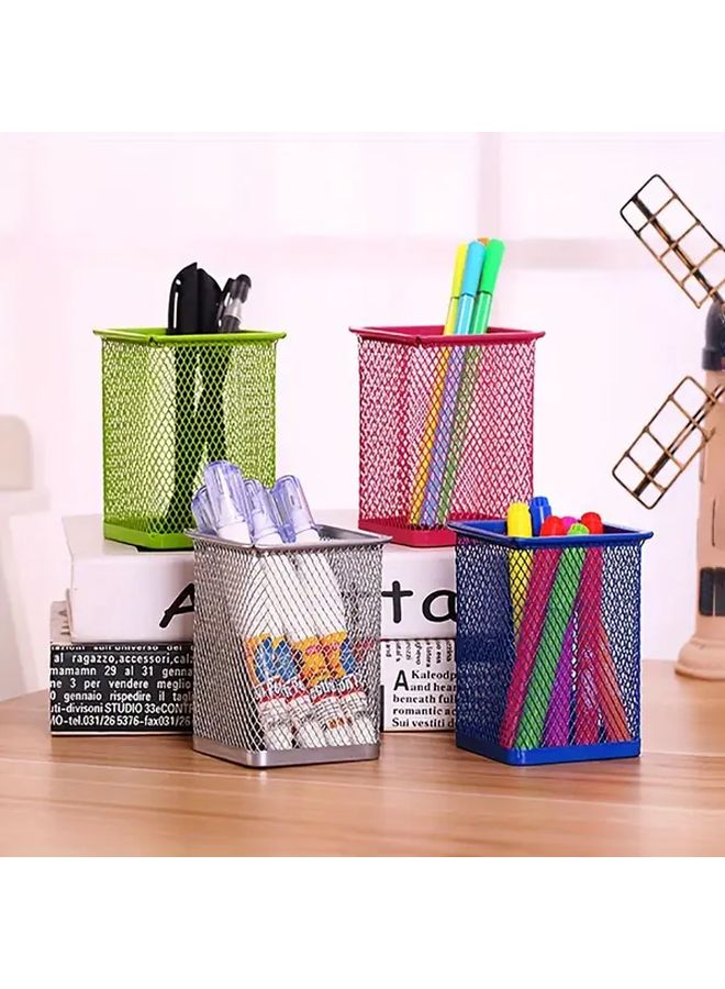 Hot Pink Round Grid Pen Holder Creative Multifunctional Desktop Organizer - Image 2