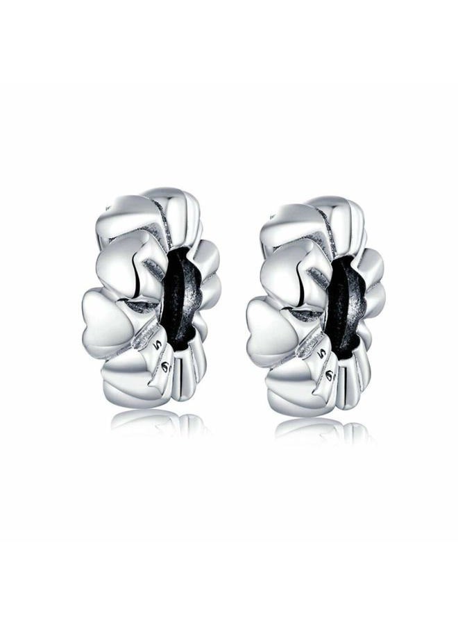 MEETCCY Charm Bracelet Spacer Beads Sterling Silver 2pcs Rubber Stopper Charm Spacer Beads for Pandora Charm Bracelet Compatible with European Charm Bracelet Beads, crystal, sterling silver - Image 1