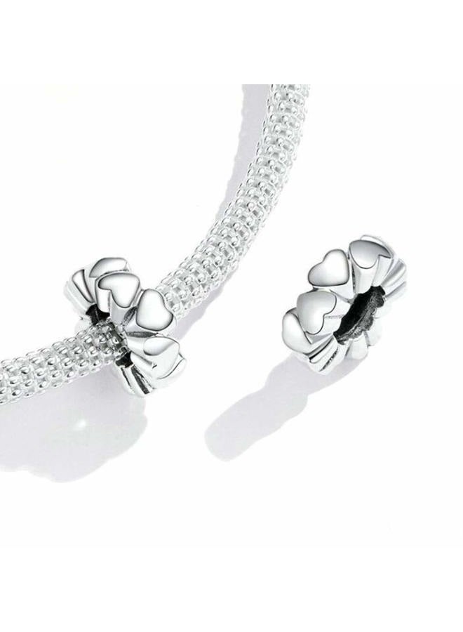 MEETCCY Charm Bracelet Spacer Beads Sterling Silver 2pcs Rubber Stopper Charm Spacer Beads for Pandora Charm Bracelet Compatible with European Charm Bracelet Beads, crystal, sterling silver - Image 2