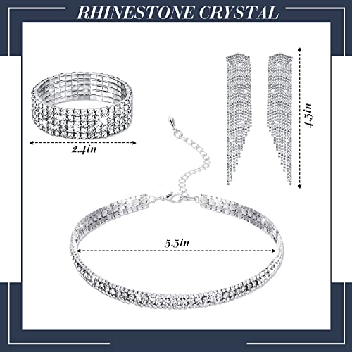 Jadive 4 Pcs Silver Clutch Purse for Women Evening Bag Formal Rhinestone Clutch Bracelet Choker for Wedding Party Gift - Image 3