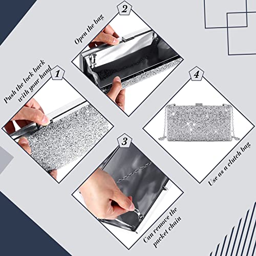 Jadive 4 Pcs Silver Clutch Purse for Women Evening Bag Formal Rhinestone Clutch Bracelet Choker for Wedding Party Gift - Image 4