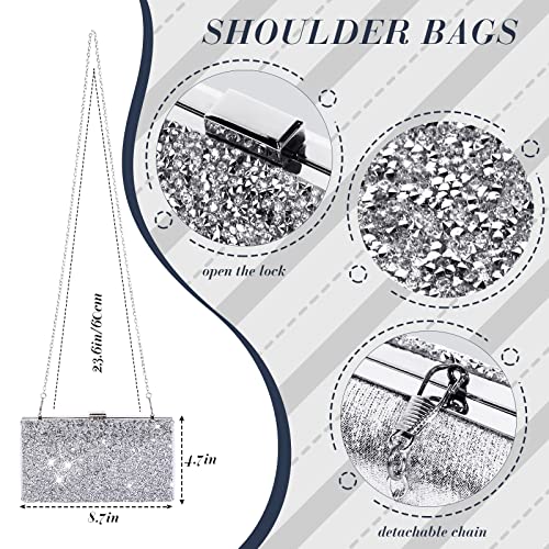 Jadive 4 Pcs Silver Clutch Purse for Women Evening Bag Formal Rhinestone Clutch Bracelet Choker for Wedding Party Gift - Image 2