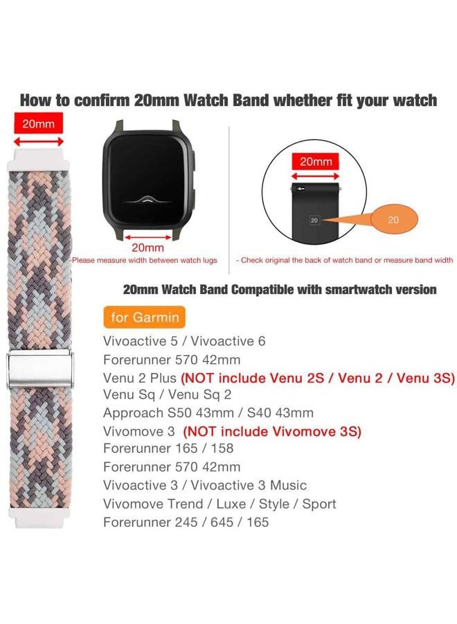 Abanen سوار حزام ضفيرة لساعة Garmin Vivoactive 5 / Venu Sq / Venu 2 Plus، حزام معصم ناعم مرن من النايلون 20 مم مع مشبك قابل للتعديل لساعة Garmin Vivomove 3، Vivoactive 3 (رمادي وردي)  - Image 2