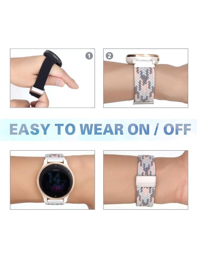 Abanen سوار حزام ضفيرة لساعة Garmin Vivoactive 5 / Venu Sq / Venu 2 Plus، حزام معصم ناعم مرن من النايلون 20 مم مع مشبك قابل للتعديل لساعة Garmin Vivomove 3، Vivoactive 3 (رمادي وردي)  - Image 5