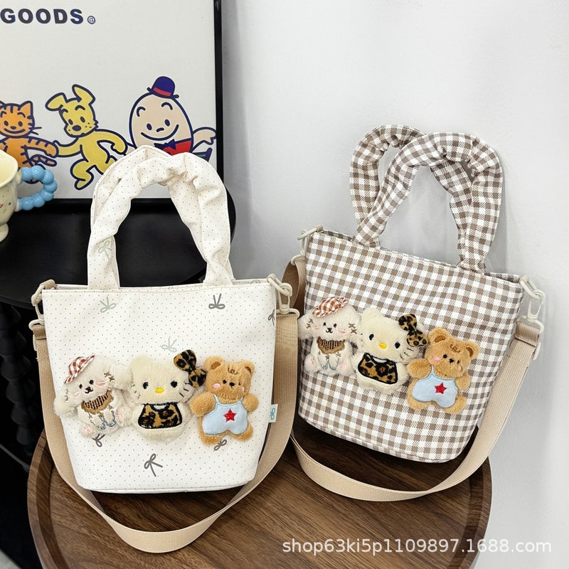 Cute Cartoon Cat Bucket Bag, Large Capacity, Suede Vintage Women's Handbag - Image 3