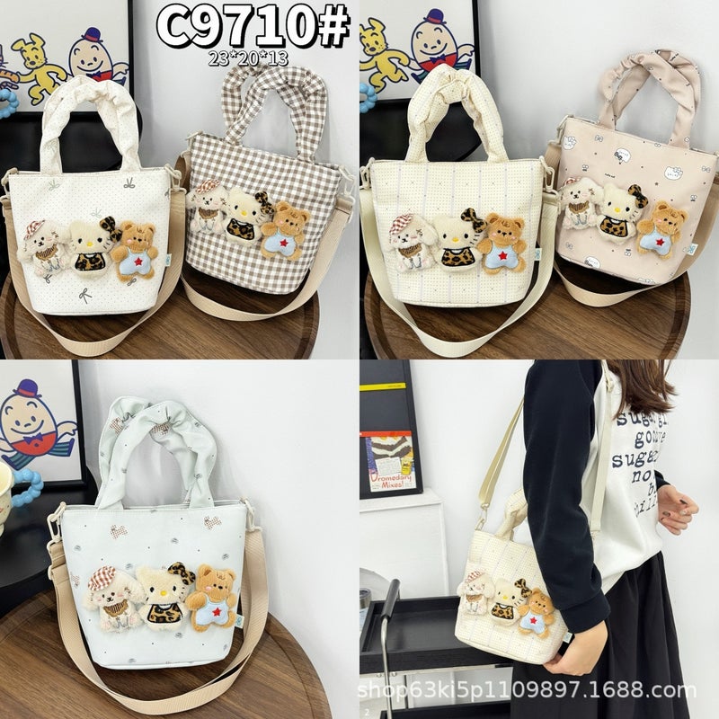 Cute Cartoon Cat Bucket Bag, Large Capacity, Suede Vintage Women's Handbag - Image 4