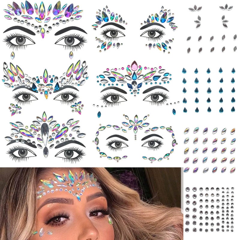 GLARYYEARS Face Gems 10Pack Face Jewels Temporary Tattoo Stickers Face Jewelry Rhinestones Diamonds Crystals Rave Accessories for Festival Holiday Costumes Makeup