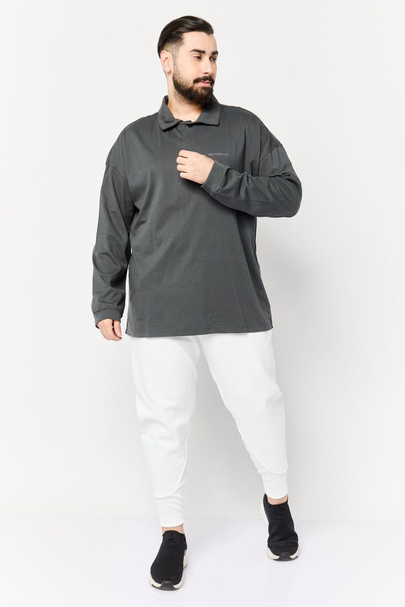 New Balance قميص بولو خارجي بأكمام طويلة للرجال بتصميم مريح، رمادي - Image 4