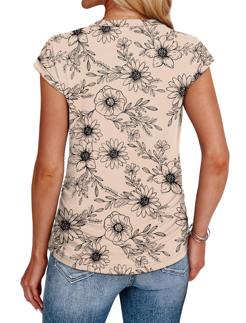 SAMPEEL Womens Summer Outfits 2026 Short Sleeve Shirts Dressy Floral Tops and Blouses Casual Crew Neck Tshirts S - Image 4