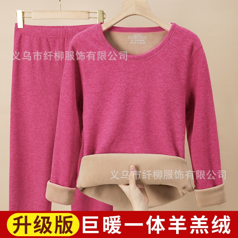 Winter Fleece-Lined Thick Thermal Underwear For Women, Heated Round Neck, Oril Fleece Thermal Set For Men And Couples - Image 1