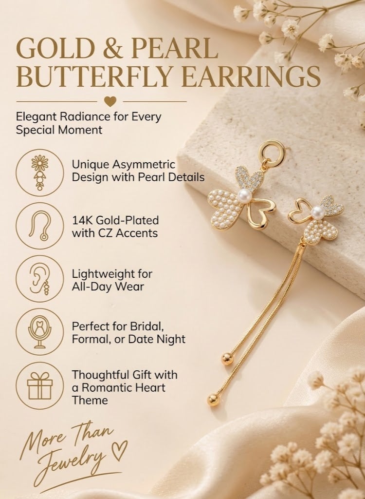R.C.E Accessories Sweet Pearl Floral Earrings for Women & Girls - Gold-Tone Asymmetrical Drop Dangle Jewelry - Image 5