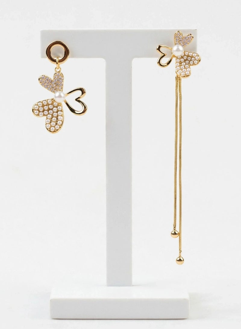 R.C.E Accessories Sweet Pearl Floral Earrings for Women & Girls - Gold-Tone Asymmetrical Drop Dangle Jewelry - Image 1