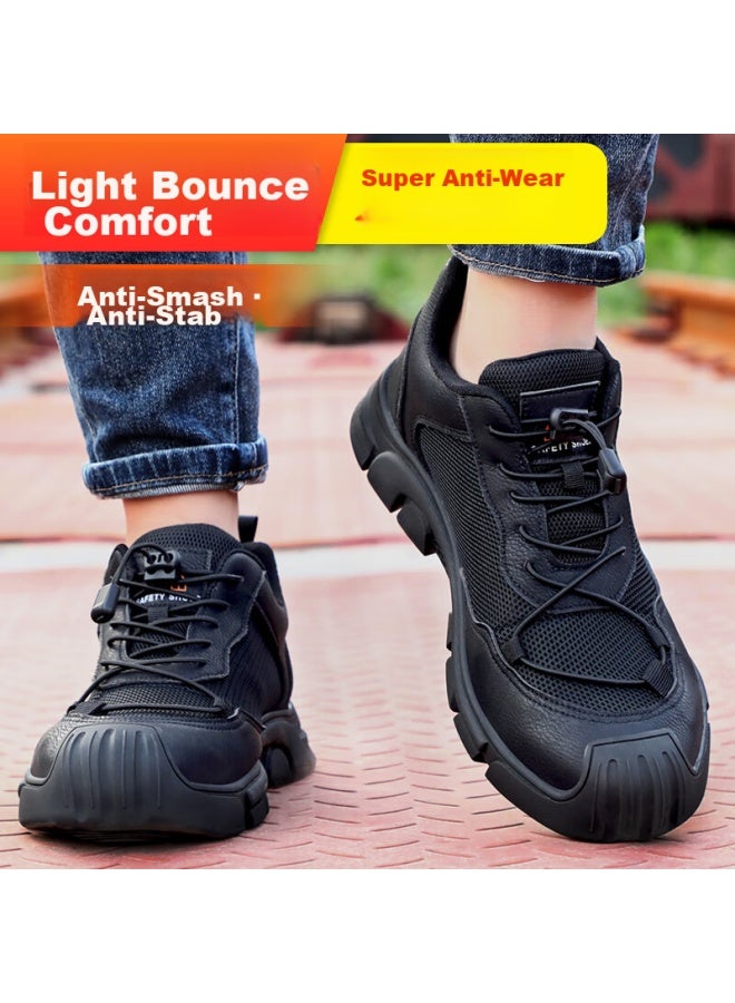 Jingtu أحذية أمان للرجال، رأس حديدي، مقاومة للثقب، مقاومة للاهتراء، خفيفة الوزن، قابلة للتنفس، أحذية أمان وظيفية 0216Bk مقاس 42 - Image 4